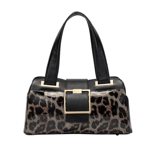 Genuine leather, leopard print, pillow-shaped handbag, wallet, women's, large capacity, detachable shoulder strap, storage bag