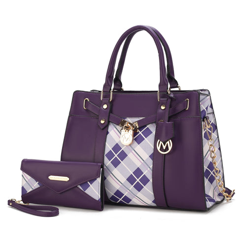 MKF COLLECTION Christine Vegan Leather Satchel Bag with Wristlet Wallet, Purple