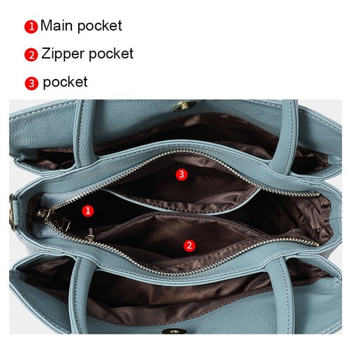 Genuine leather, large capacity, handbag with woven flower design on the armhole, detachable shoulder strap, wallet, storage bag